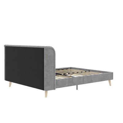 Light Gray Velvet Queen Wingback Bed with Tufted Upholstery