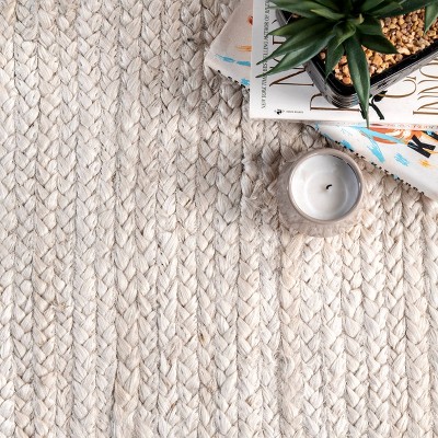 Off-White Round Hand Woven Jute Area Rug