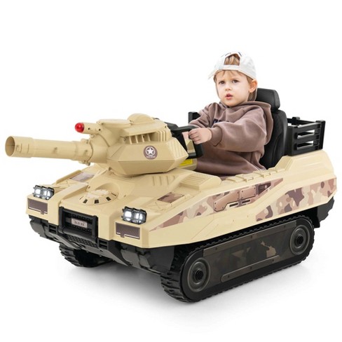 Costway Electric Kids Ride On Tank with Rubber Tracks Rotatable Turret & Working Cannon - image 1 of 4