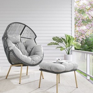 POCASSY Egg Chair Outdoor with Ottoman, Patio PE Wicker Rattan Egg Chair Lounge Basket Shape with Head Pillow - 1 of 4