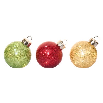 Transpac Glass Light Up Glitter Ornament Set of 2 Battery Operated Prelit Green for Christmas Tree Indoor Holiday Decor