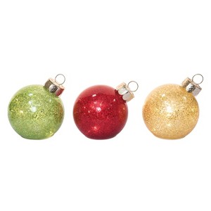 Transpac Glass Light Up Glitter Ornament Set of 2 Battery Operated Prelit Green for Christmas Tree Indoor Holiday Decor - 1 of 1