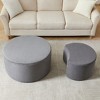 Set of 2 Nesting Coffee Table Upholstered Ottoman Stool Cocktail Table Sofa Side Table Center Table, Beige/Grey/Black-ModernLuxe - 4 of 4
