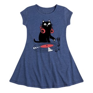 Girls' - Instant Message - DJ Cat Fit & Flair Cap Sleeve Graphic Dress - 1 of 4
