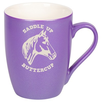 100 North Horse 10 Ounce Passion Purple Metallic Finish, Comfortably Fits Your Hands, New Bone China Coffee Tea Cup Mug, Saddle Up Buttercup