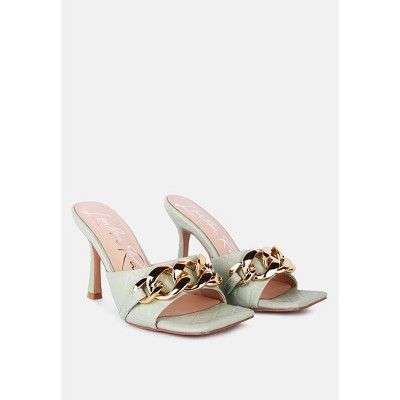 Mermaid Quilted Metallic Chain Embellished Women Sandals