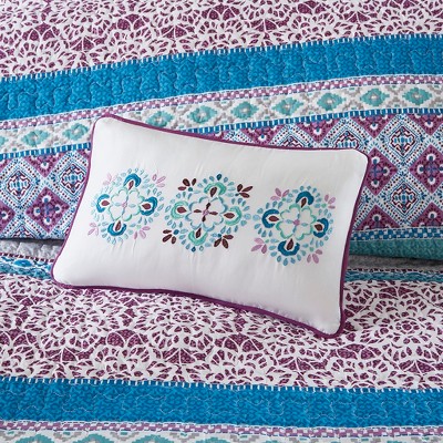 Boho Purple and Turquoise Reversible Microfiber Coverlet Set
