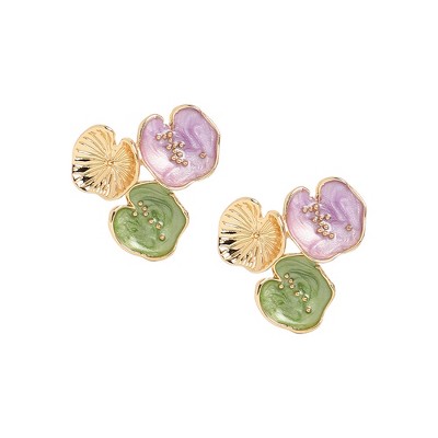 SOHI Women's Lavender:Olive Green The Small Lilypad Stud Earrings