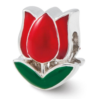 Black Bow Jewelry Sterling Silver, Red and Green Enameled Tulip Bead Charm