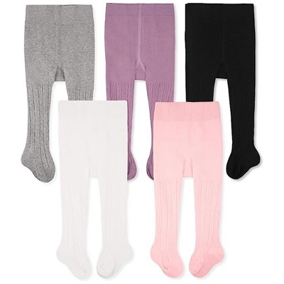 Cozyway Cable Knit Cotton Leggings/Tights for Baby Girls, 5 Pack, White/Pink/Black/Gray/Purple, 6-12 Months Old