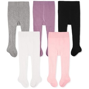 Cozyway Cable Knit Cotton Leggings/Tights for Baby Girls, 5 Pack, White/Pink/Black/Gray/Purple, 6-12 Months Old - 1 of 4