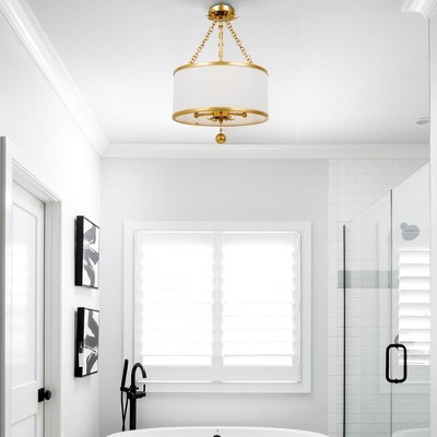 Elegant Gold and Crystal Drum Ceiling Light, 14x20 Inches