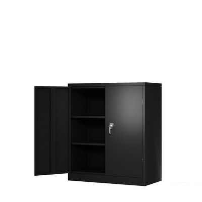 Locking Metal Storage Cabinet 41.6×36×18in with 2 Adjustable Shelves 2 Doors for Home Office Pantry Garage Shop