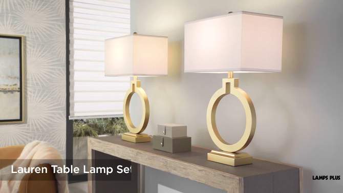 360 Lighting Modern Table Lamps 28 1/2" Tall Set of 2 with USB Charging Port Brushed Gold Open Ring White Shade for Bedroom Living Room House Bedside, 2 of 11, play video