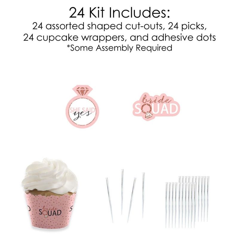 Big Dot of Happiness Bride Squad - Cupcake Decoration - Rose Gold Bridal Shower or Bachelorette Party Cupcake Wrappers and Treat Picks Kit - Set of 24, 4 of 7