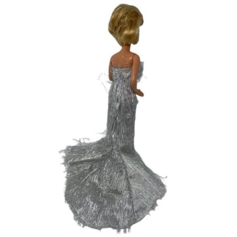 Doll Clothes Superstore Metallic Silver Gown With Long Train Fits 11 1/2 Fashion Inch Dolls, 4 of 5