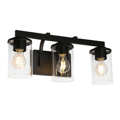 LNC Sturgeon 20-in 3-Lights Black with Clear Glass Modern Bathroom Vanity  Lights