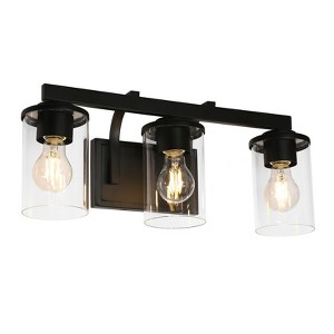 LNC Sturgeon 20-in 3-Lights Black with Clear Glass Modern Bathroom Vanity  Lights - 1 of 4