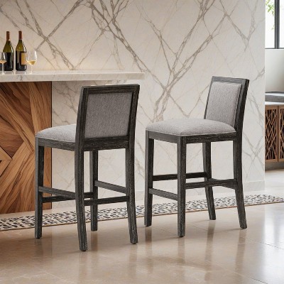 30.5 Inch Height Bar Stools set of 2, Rubber wood Frame,fabric Sponge cushion and Upholstered Barstools - Leovsnove