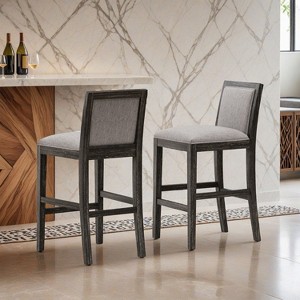 30.5 Inch Height Bar Stools set of 2, Rubber wood Frame,fabric Sponge cushion and Upholstered Barstools - Leovsnove - 1 of 4
