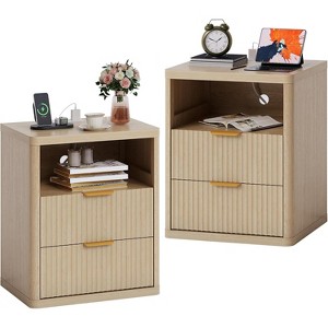 2 PCS Nightstand with 3 Drawers, Stylish Fluted Front & Gold Handles, Modern Bedside Table for Bedroom, Living Room End Table with Storage - 1 of 1