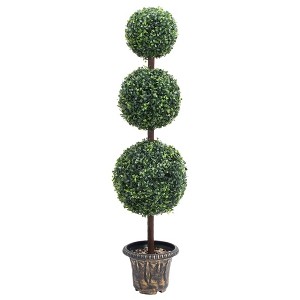 Aghana Digitals 46.5in UV-Resistant Artificial Boxwood Plant, Triple Ball Shaped Synthetic Greenery - 1 of 4