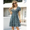 Women's Maternity Short Sleeve Summer Smocked Dress V Neck Boho Ruffle Casual Swing Midi Dress Baby Shower Photoshoot - 3 of 4