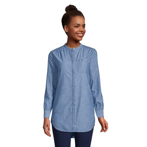Lands' End Women's Petite Cotton A-line Long Sleeve Tunic Top - Small -  Medium Indigo Chambray : Target