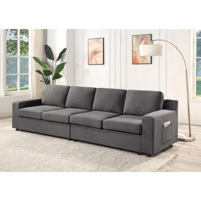 Waylon 119" Gray Polyester 4-Seater Sofa with Pockets