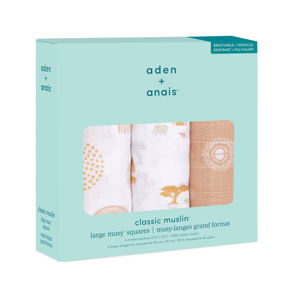 Photos - Children's Bed Linen Aden Anais aden + anais Musy Squares Keep Rising Baby Blankets - 3pk 