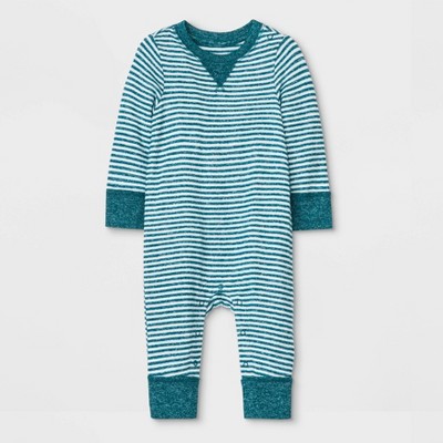 Baby Boys' Striped Cozy Romper - Cat & Jack™ Blue 6-9M