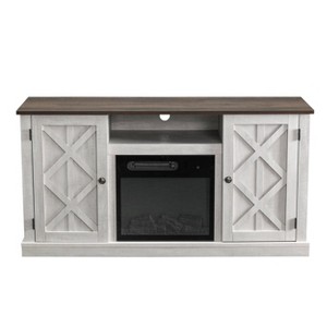 54" TV Stand for TVs up to 60" with Electric Fireplace Saw Cut Off White - Home Essentials: MDF, Nickel Hardware, Open Shelves - 1 of 4