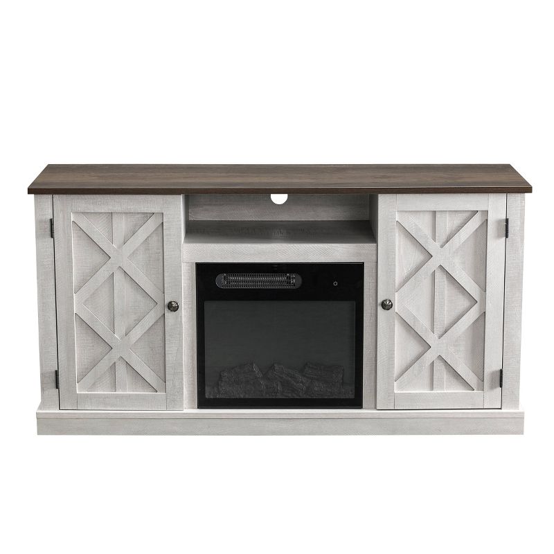 54&#34; TV Stand for TVs up to 60&#34; with Electric Fireplace Saw Cut Off White - Home Essentials, 1 of 13