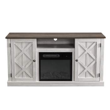 54" TV Stand for TVs up to 60" with Electric Fireplace Saw Cut Off White - Home Essentials