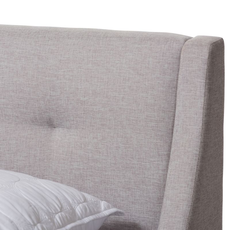 Louvain Modern and Contemporary Fabric Upholstered Walnut - Finished Platform Bed Grayish Beige - Baxton Studio, 5 of 9
