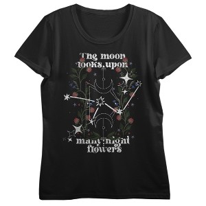 The Moon Looks Upon Night Flowers Crew Neck Short Sleeve Women's Black T-shirt - 1 of 3