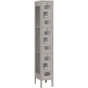Salsbury Industries Assembled 3-Tier Vented Metal Locker with One Wide Storage Unit, 6-Feet High by 12-Inch Deep, Gray