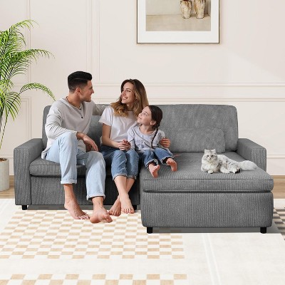 Vipbear Sectional Couch With Armrests, Modular Deep Seat Sofa With Ottoman, 89" Modern Corduroy Couches For Living Room, Apartment, Office, Gray/Beige