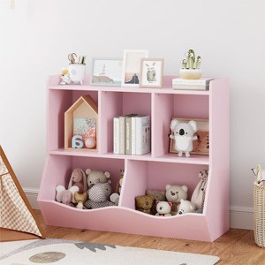 Kids Toy Storage Organizer with 5-Section Cubby Bookshelf, Wooden Cabinet for Playroom & Nursery - 1 of 4