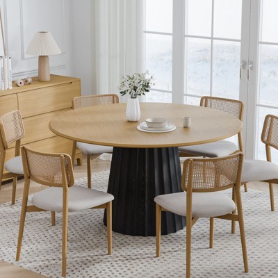 PexFix 52" Wood Round Dining Table Kitchen Table for 4-6 with Arc-Shaped Edge Top & Fluted Tapered Base for Living/Dining Room Coffee Office Natural