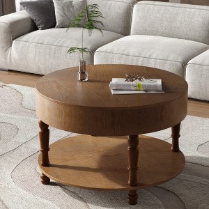 Bella Depot 31.5" Modern Round Coffee Table with Storage and Hidden Compartment, Adjustable Leveling Feet - 1 of 4