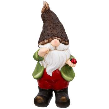 Northlight Gnome with Ladybug Outdoor Garden Statue - 15.75"