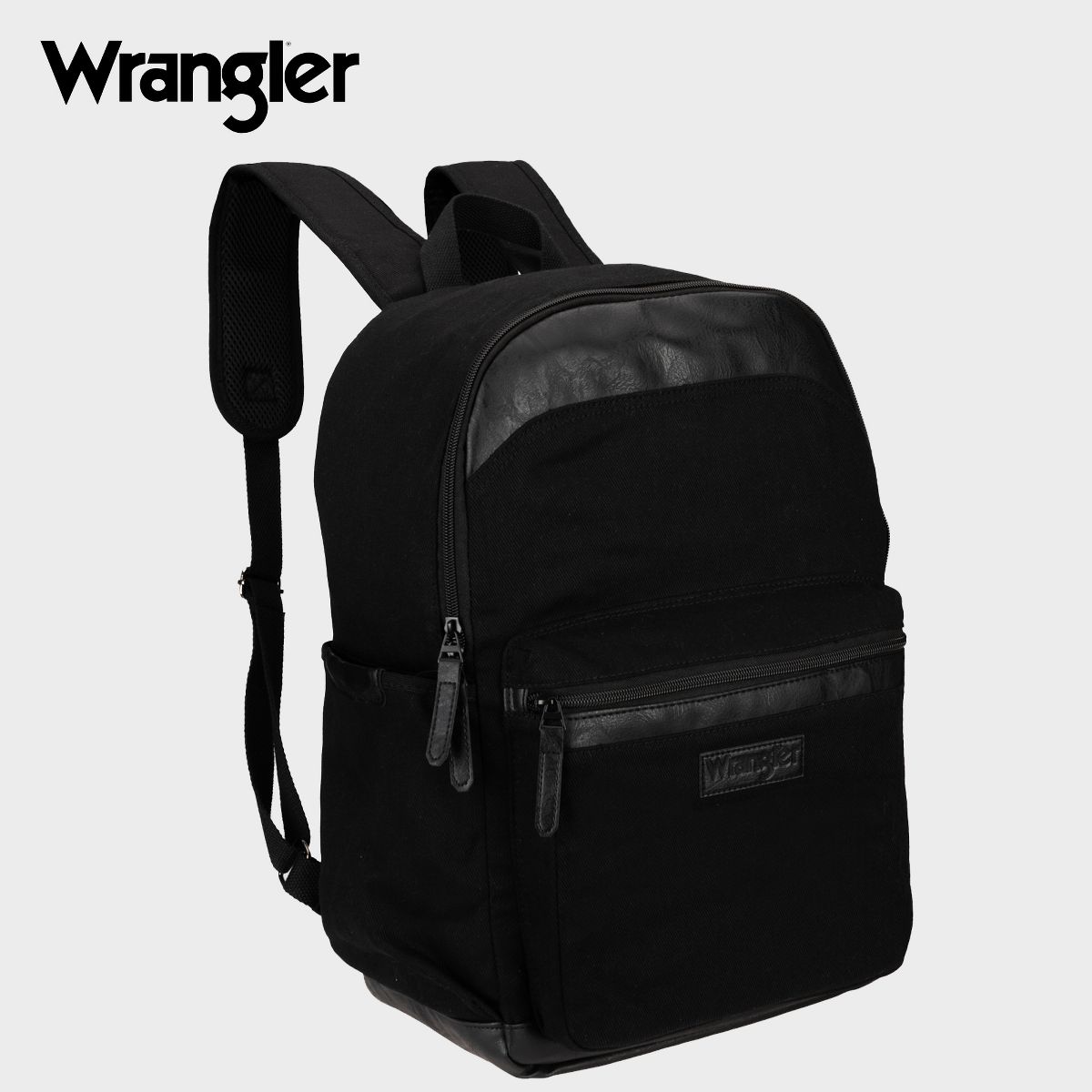 Wrangler Powell Denim Laptop Backpack for Adult Kid, Brand Logo Water-Resistant Casual Daypack for Travel School with Padded Laptop Notebook Sleeve