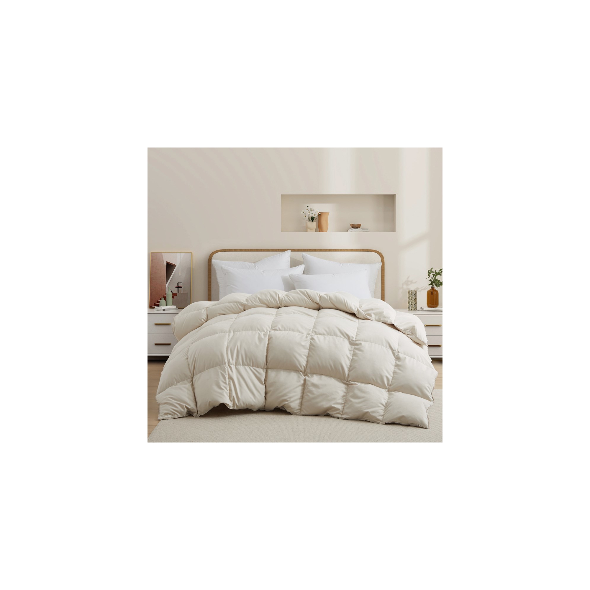Peace Nest Medium Weight White Goose Down Duvet Comforter Insert, Full/Queen, Cream