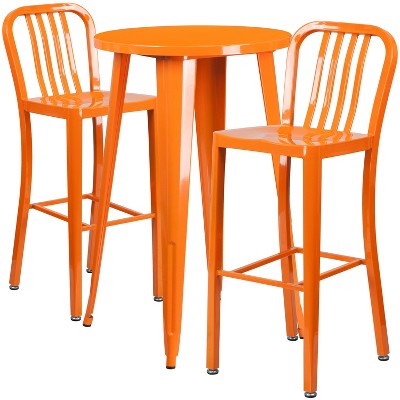 Flash Furniture Commercial Grade 24" Round Metal Indoor-Outdoor Bar Table Set with 2 Vertical Slat Back Stools