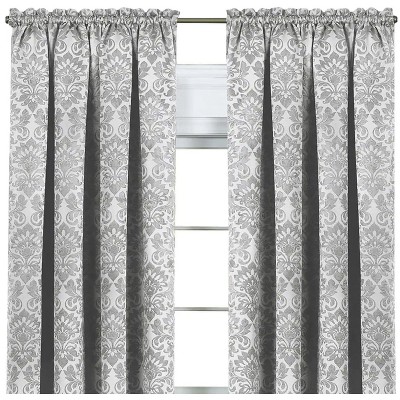 Silver Damask Design Blackout Rod Pocket Curtain Panels
