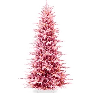 Best Choice Products Pre-Lit Flocked Artificial Aspen Noble Fir Christmas Tree w/ Branch Tips, LED Lights - Pink - 1 of 4