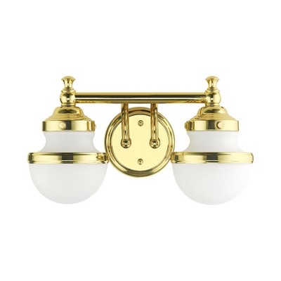 Oldwick Polished Brass 2-Light Vanity Sconce with Satin Opal White Glass