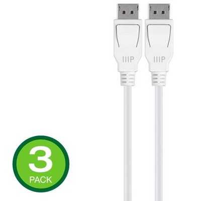 Monoprice DisplayPort 1.4 Cable - 6 Feet - White (3 Pack) 8K Capable, UHD, HDR, HBR3, DSC 1.2, 32.4Gbps, Compatible to PC, Laptop, TV - Select Series
