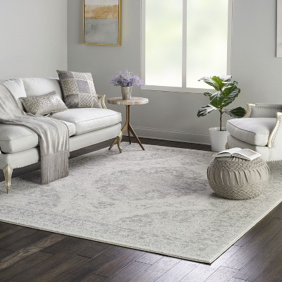 Ivory and Grey Synthetic Rectangular 6' x 9' Area Rug